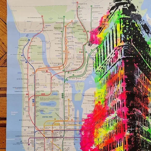 Handpainted New York Flatiron Skyscraper Acrylic Painting on a NYC Subway map - Picture 5 of 6